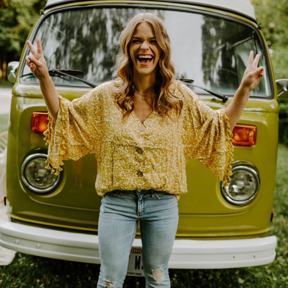 V-neck Tassel Blouse in Mustard